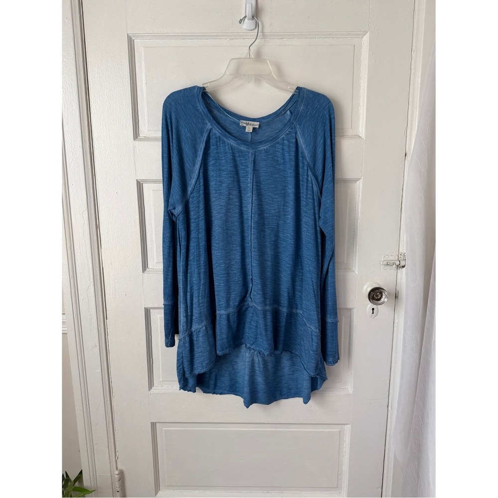 Style & Co. Blue Raglan Long Sleeve High Low Tunic Top Flowy Relaxed Cotton XL - Picture 3 of 14